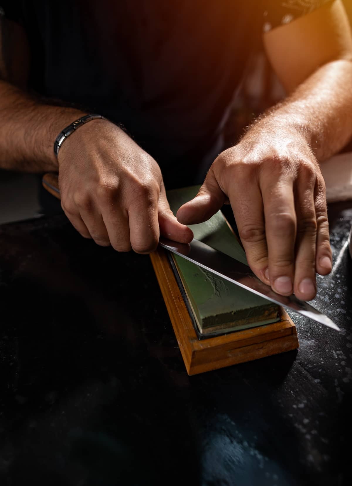 grinding on sharpening stone